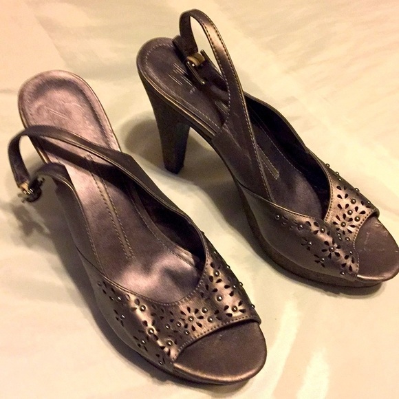 Y2K Metallic bronze open toe chunky platform/heal slingback whimsigoth size 10 - Picture 2 of 9